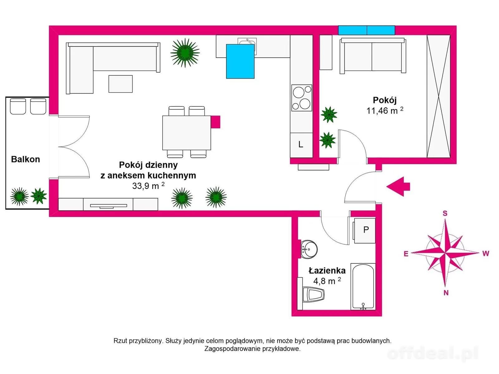 2-room apartment for sale in Zieleniewo | 45.11 m²