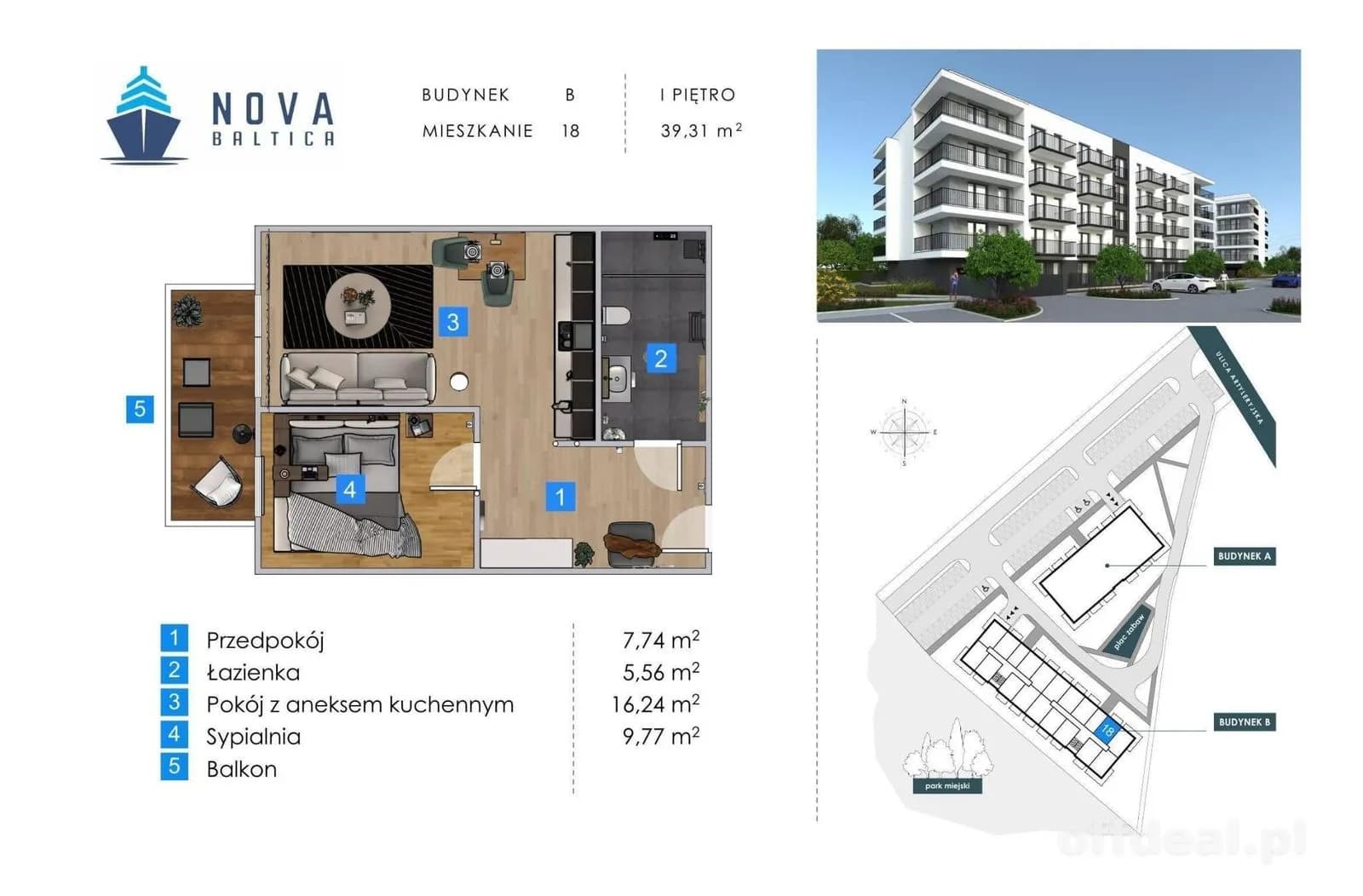 квартира на продаж у Kołobrzeg, Śródmieście | 2-кімн. | 39,31 m²