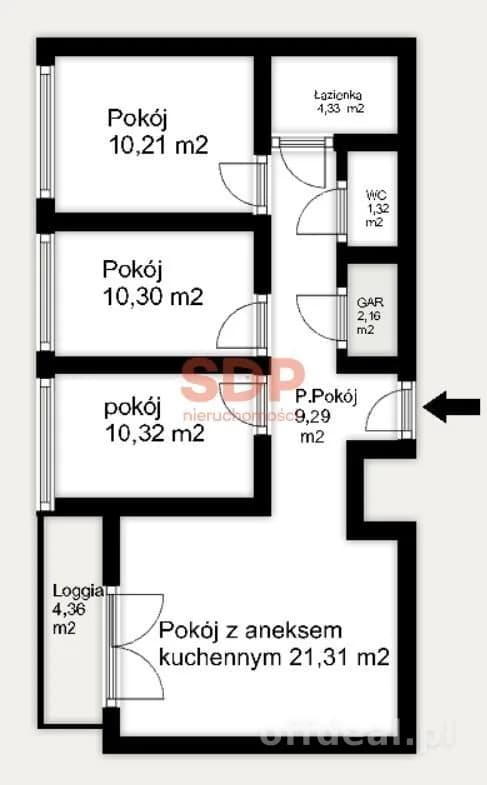 квартира на продаж у Wrocław, Psie Pole, Zawidawie | 4-кімн. | 69,24 m²