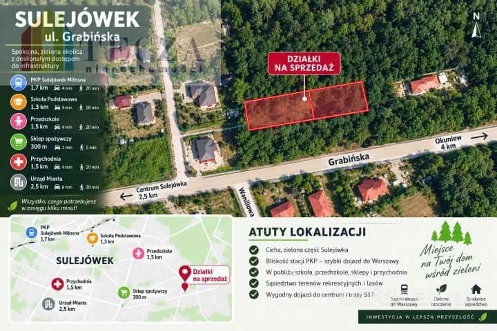 Budowlana,1420m2,MPZP,Sulejówek,ul.Grabińska,Pilne