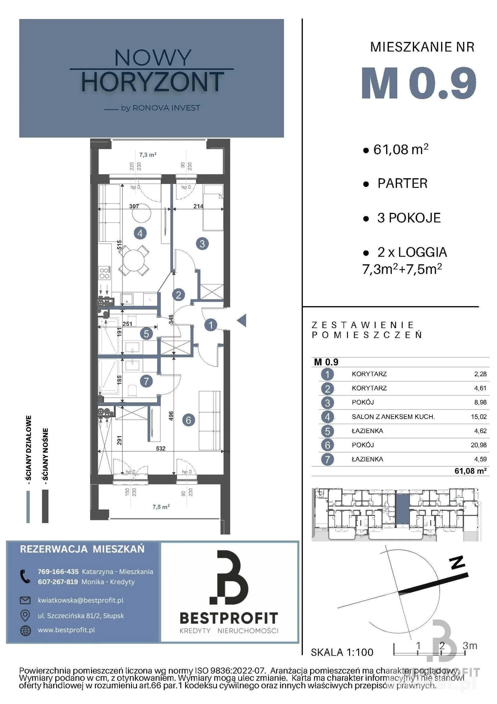 3-room apartment for sale in Słupsk | 61.08 m²