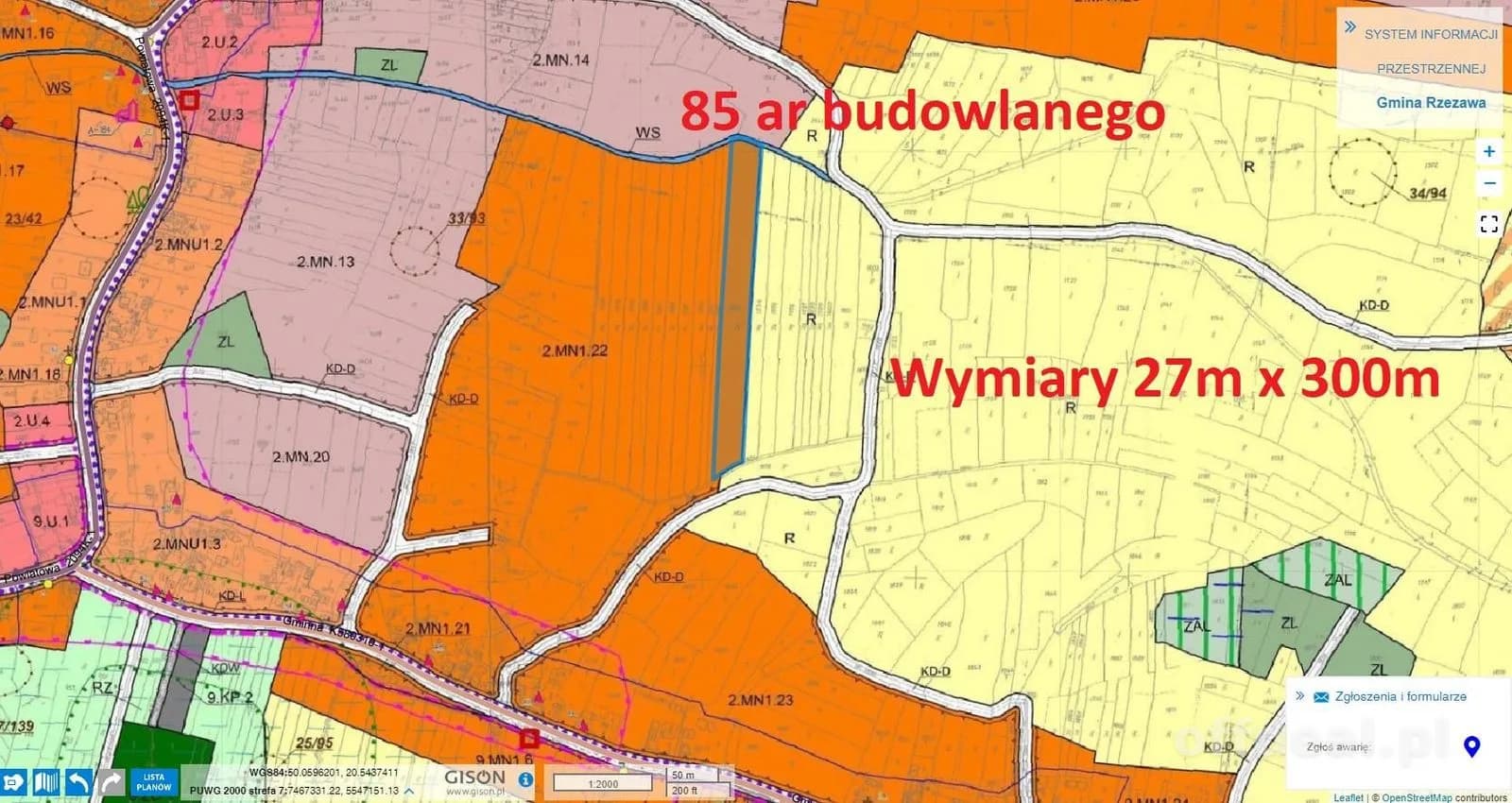 Kształtna działka budowlana 85ar Bratucice Rzezawa