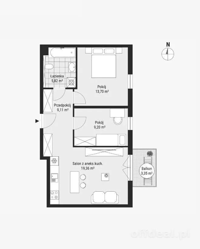 Фото 8: Квартира, 3 кімнати, 57 m², Kraków