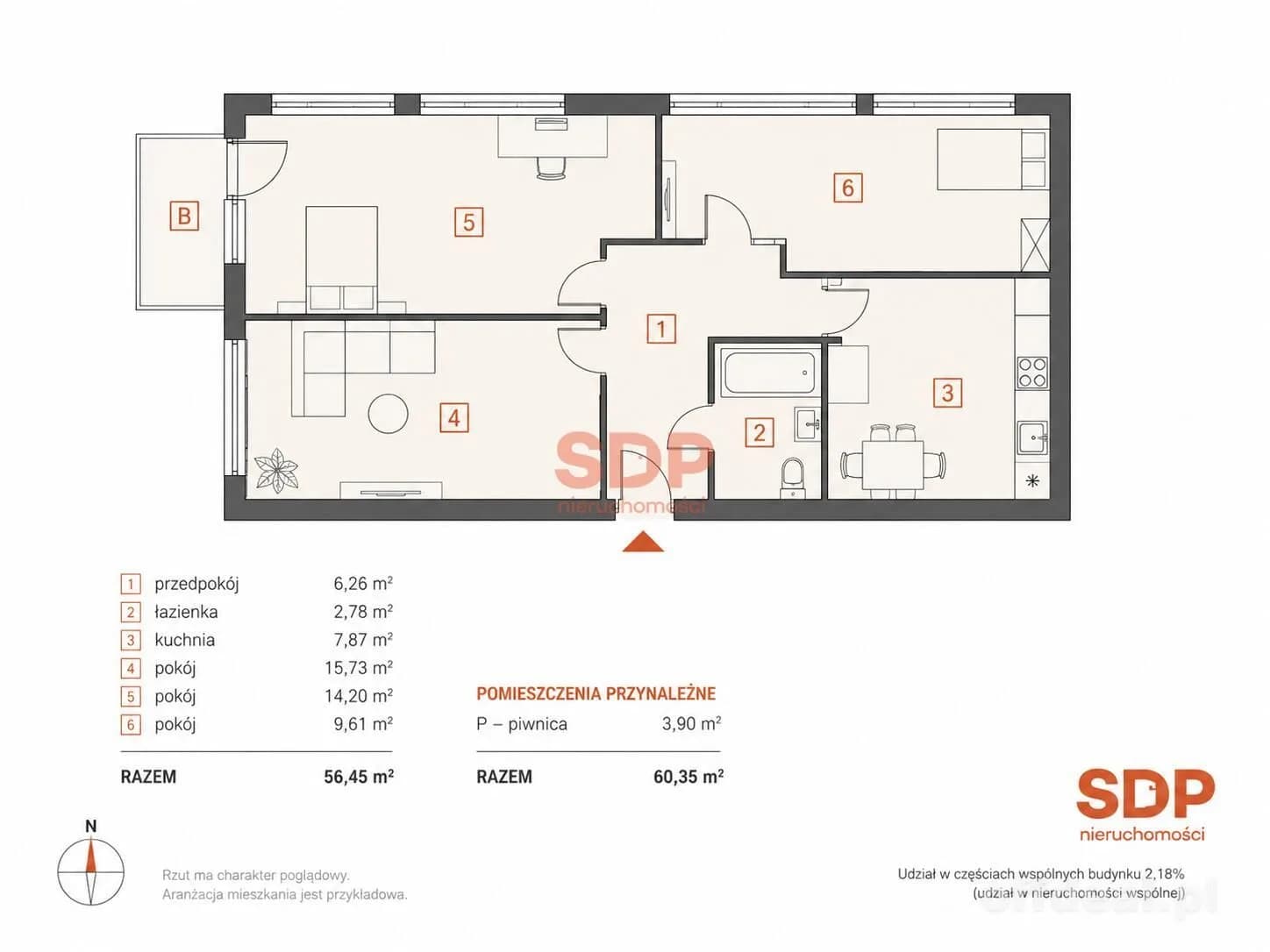 3-Zimmer Wohnung zum Verkauf in Wrocław, Psie Pole, Sołtysowice | 56,45 m²