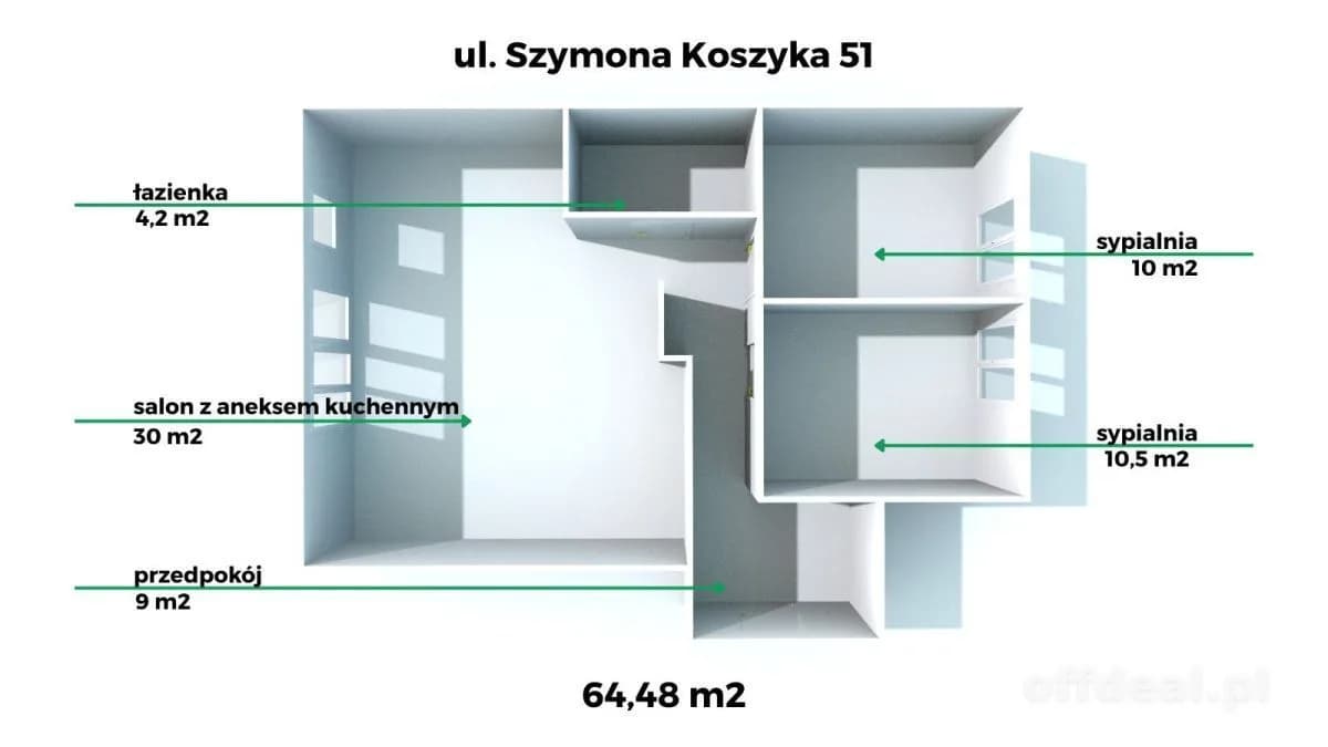 64,48 m2 | 3 pokoje | MIEJSCE POSTOJOWE | WINDA