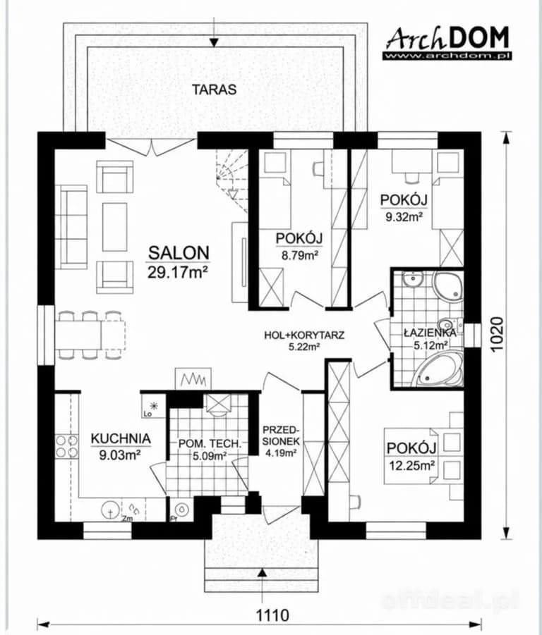 Dom 88 m²–wykończenie do stanu deweloperskiego
