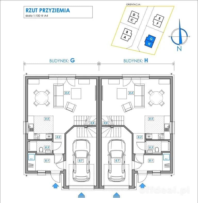 Bliźniak, 4 pokoje, salon.