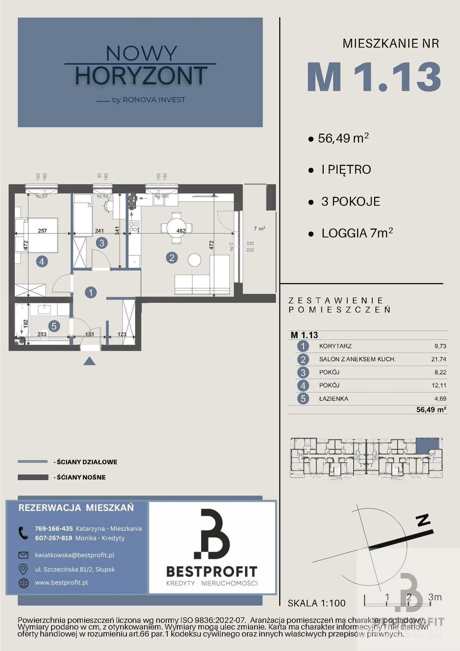 3-room apartment for sale in Słupsk | 56.49 m²