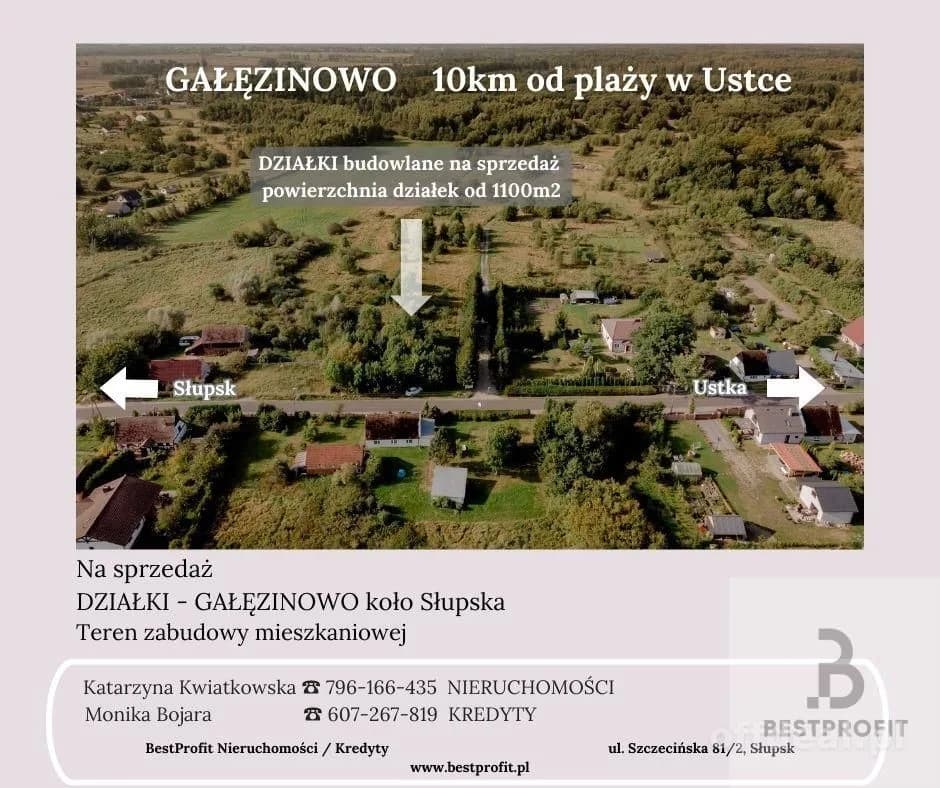 Działka budowlana 10km od morza Gałęzinowo, Słupsk
