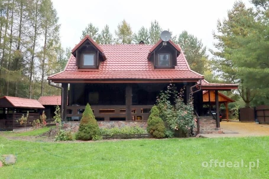 Dom, łódź i pomost nad jeziorem Tyrkło Góra 50 gm Orzysz