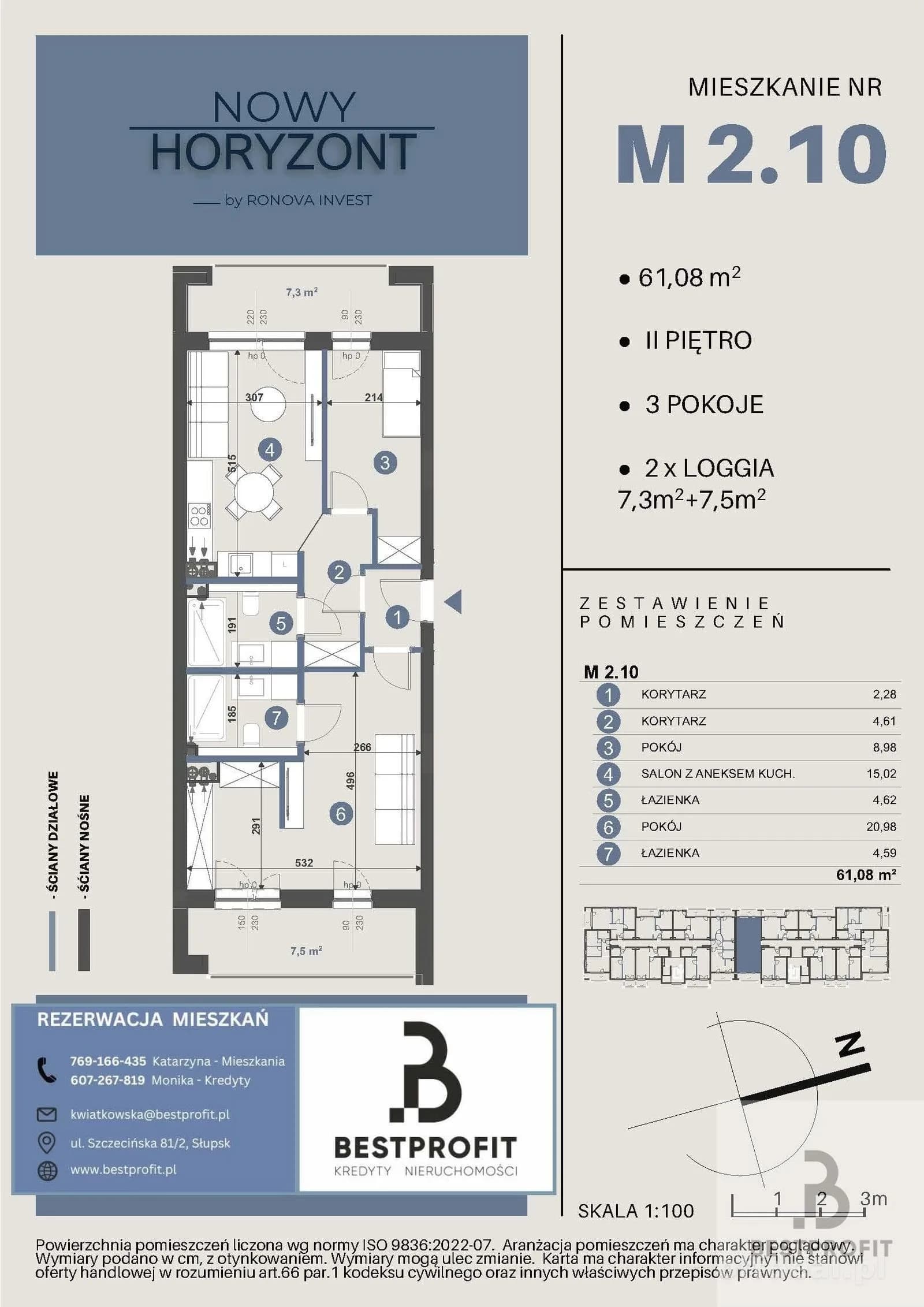 3-room apartment for sale in Słupsk | 61.08 m²