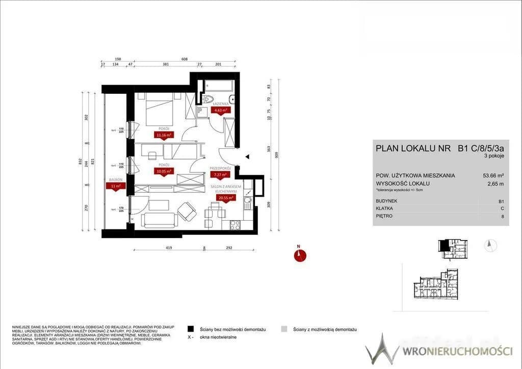 3 pokoje | 53,66 m² | 8 piętro | balkon 11 m² | Wrocław