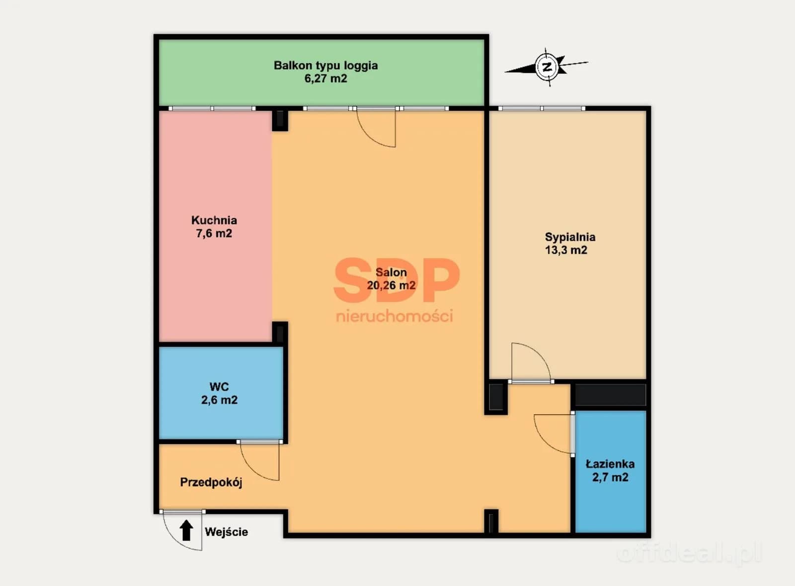 2 pokoje | 51,83 m2 | Balkon typu loggia | Piotrkowska