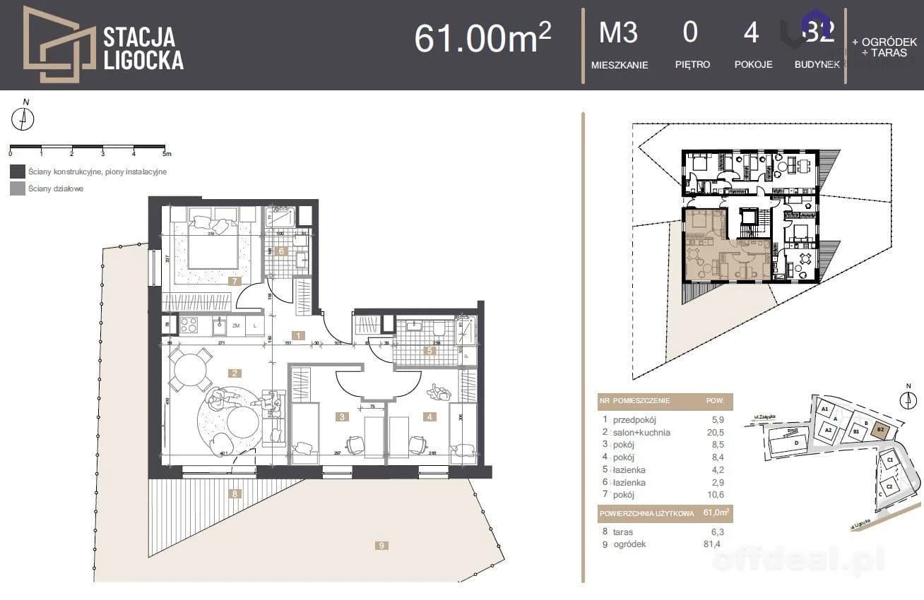 appartement à vendre à Katowice, Ligota | 4 pièces | 61 m²