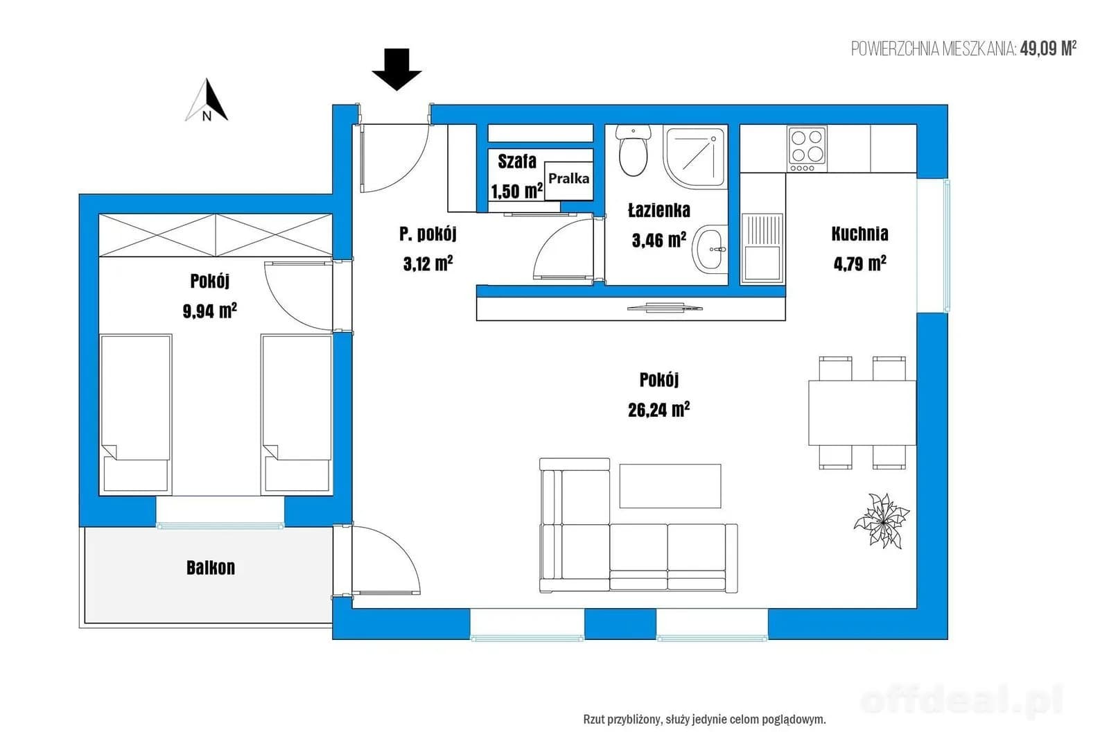 квартира на продаж у Kołobrzeg, Nadmorska | 2-кімн. | 49,09 m²