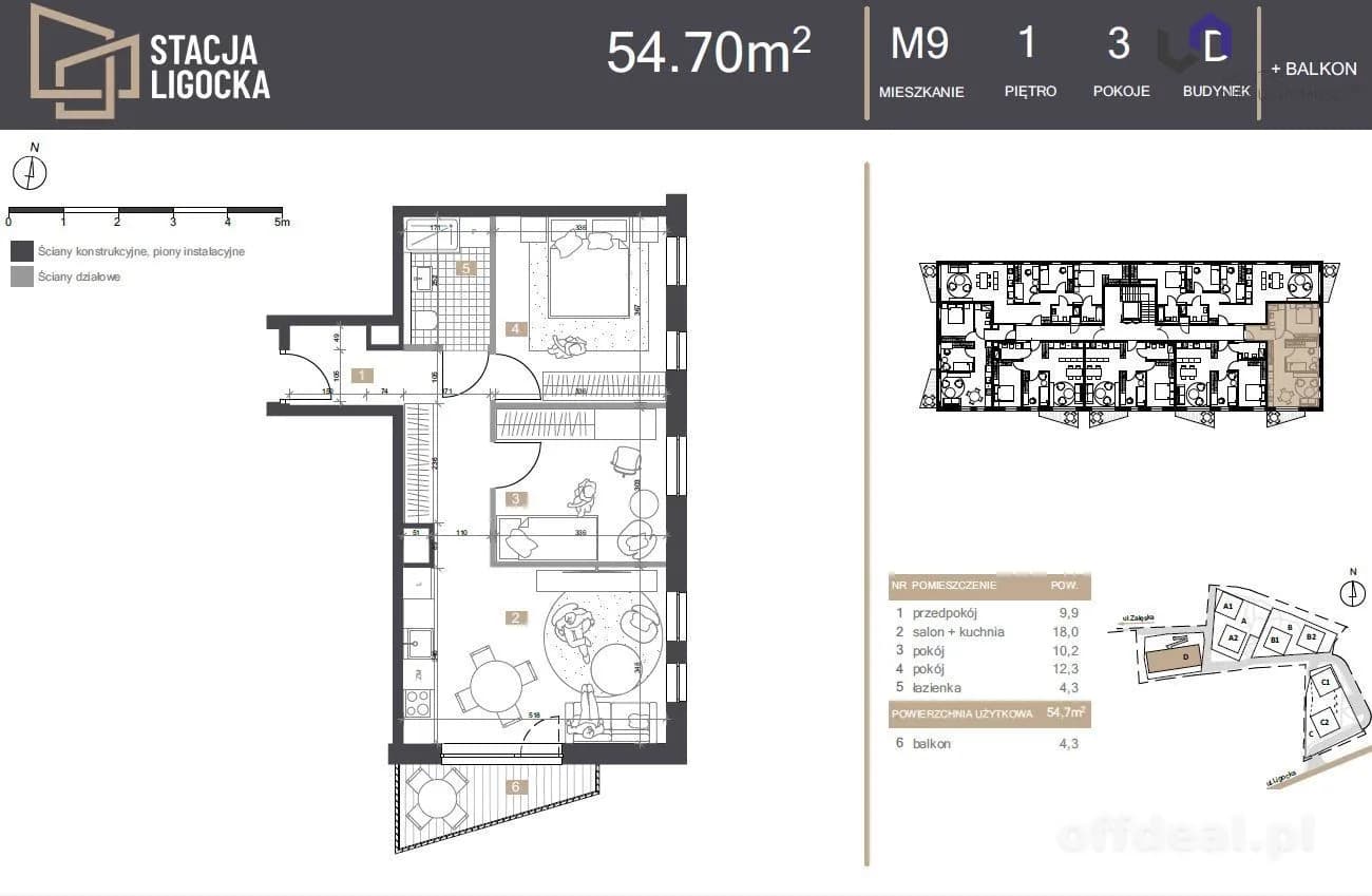 appartement à vendre à Katowice, Ligota | 3 pièces | 54,7 m²