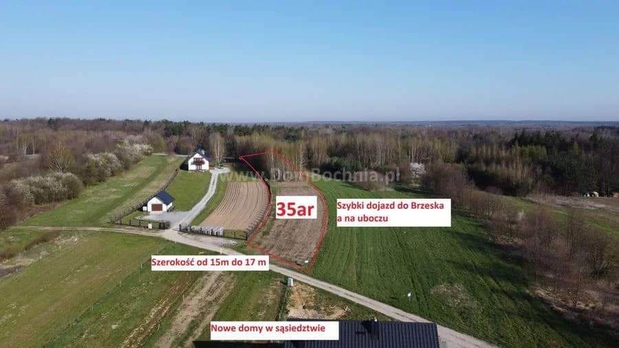 Budowlana działka 35ar Mokrzyska blisko Brzeska