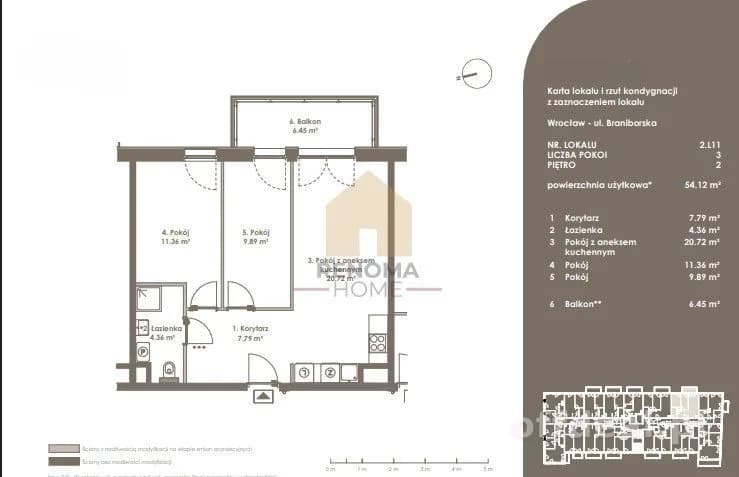 3-Zimmer Wohnung zum Verkauf in Wrocław, Stare Miasto, Szczepin | 54,12 m²