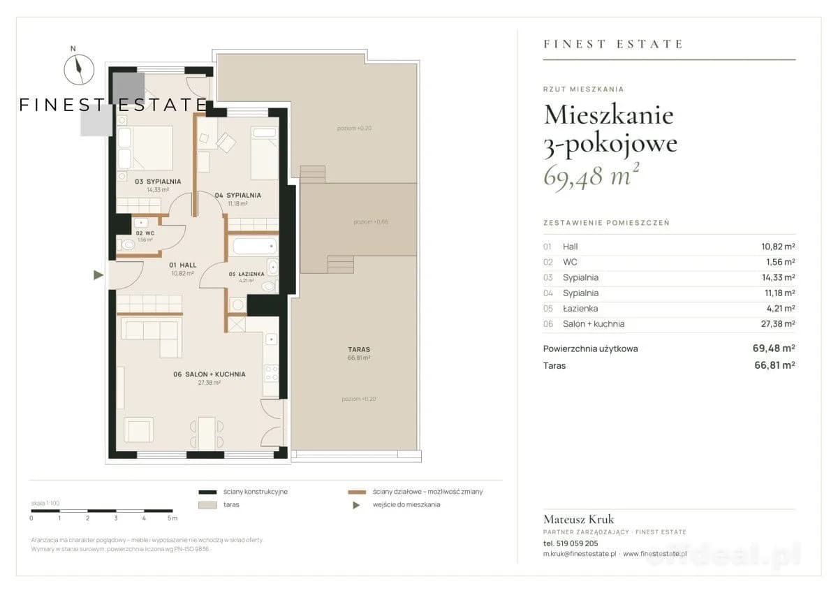 Photo 3: Apartment, 3 rooms, 70 m², Warszawa