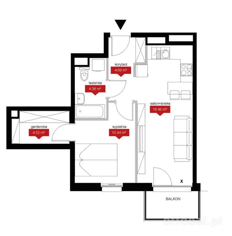 Mieszkanie 42,49 m² z balkonem w Atrium Nowy Szcz