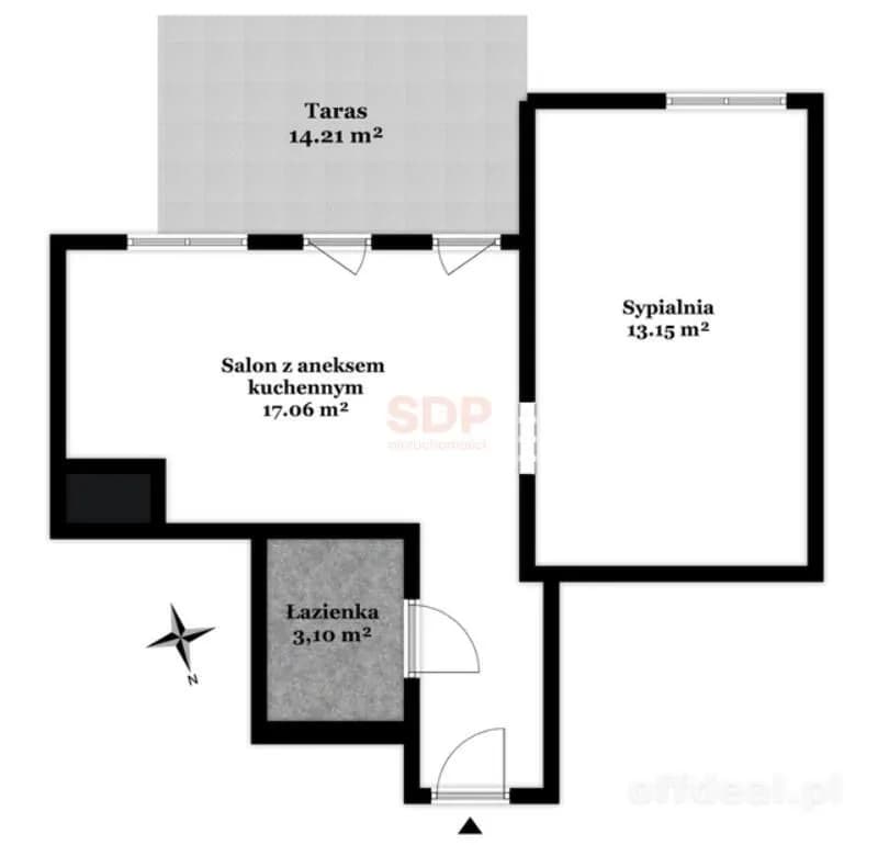 Dwupokojowy apartament o wysokoch stropach z dużą sypialnią i tarasem 14 mkw