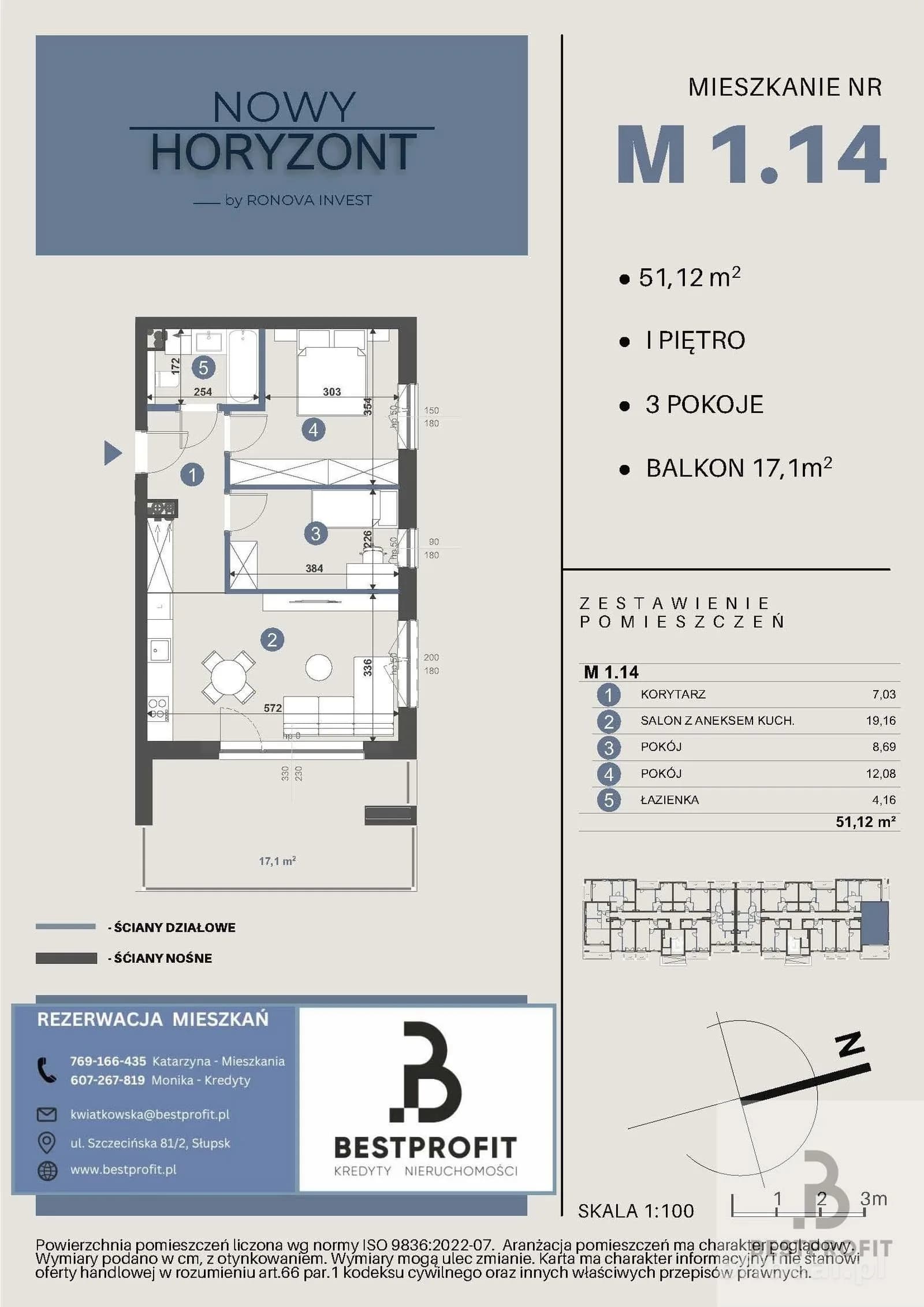 3-room apartment for sale in Słupsk | 51.12 m²