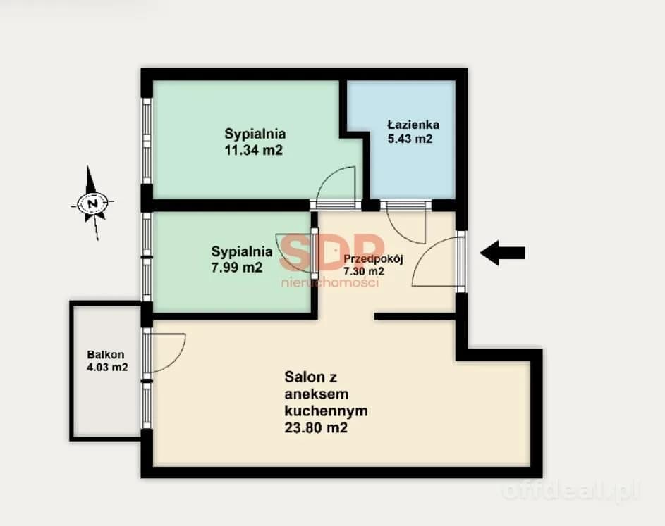 3-Zimmer Wohnung zum Verkauf in Wrocław, Fabryczna, Nowy Dwór | 55,75 m²