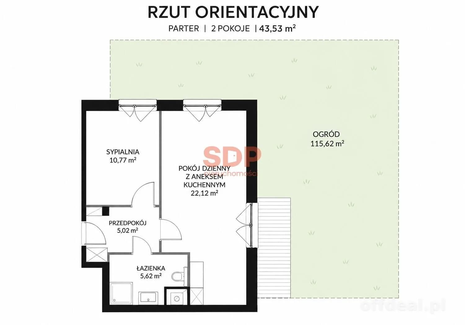 2-pokojowe mieszkanie z ogródkiem 115,62 m²