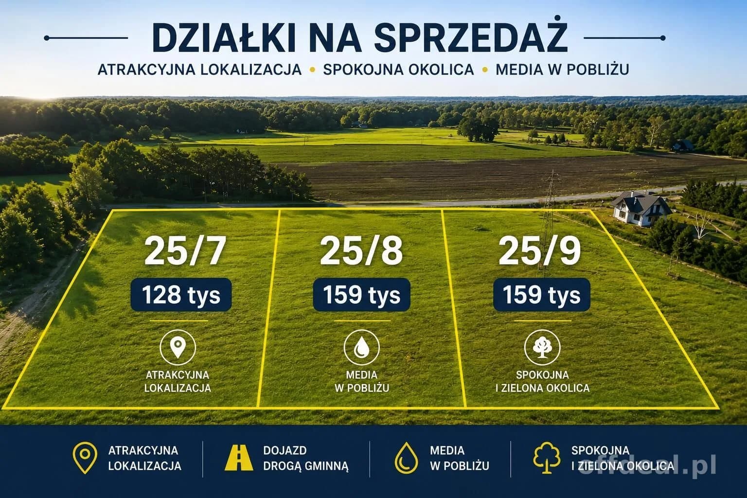 Działki budowlane Młynowo k. Mrągowa – media, asfalt