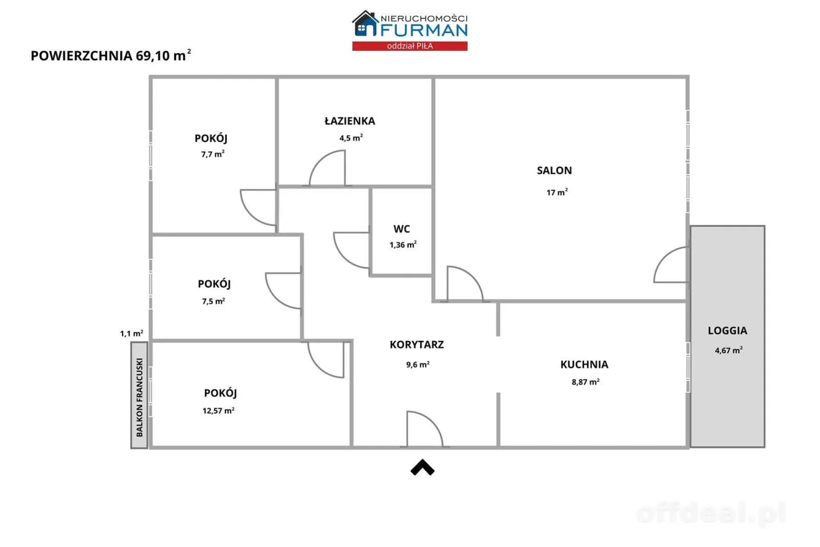 Foto 17: Wohnung, 4 rooms, 69 m², Piła
