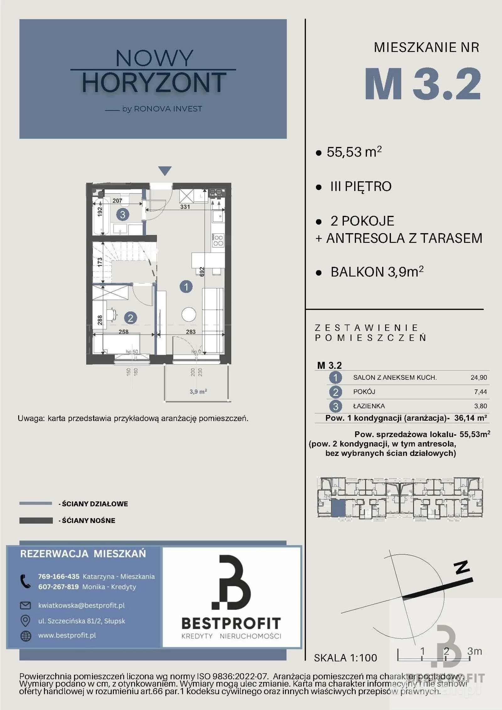 3-room apartment for sale in Słupsk | 55.53 m²