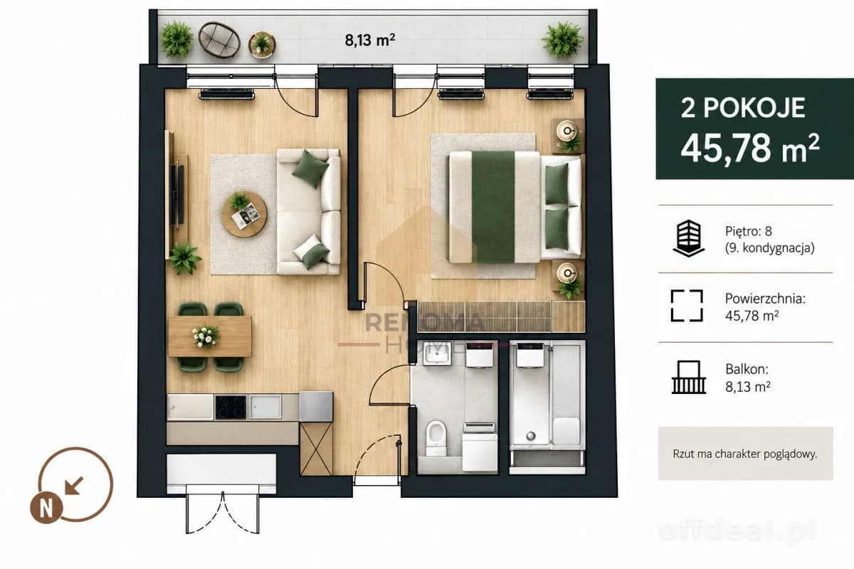 Quorum|2 pokoje|wysoki standard|balkon|klima