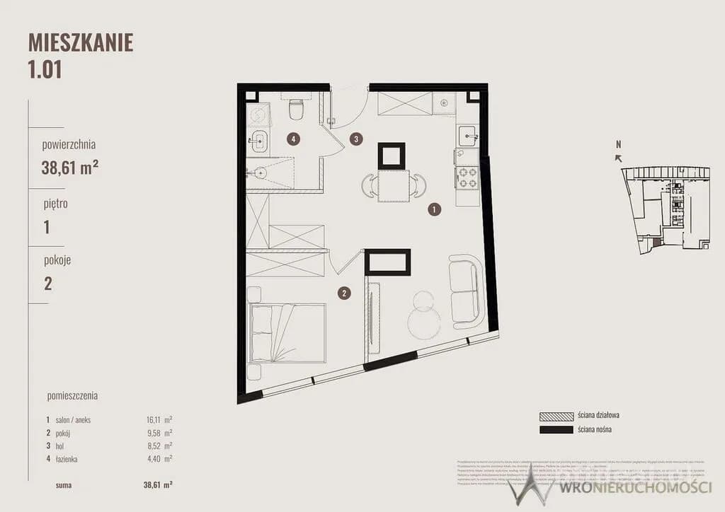 Zdjęcie 2: Mieszkanie, 2 pokoje, 39 m², Wrocław